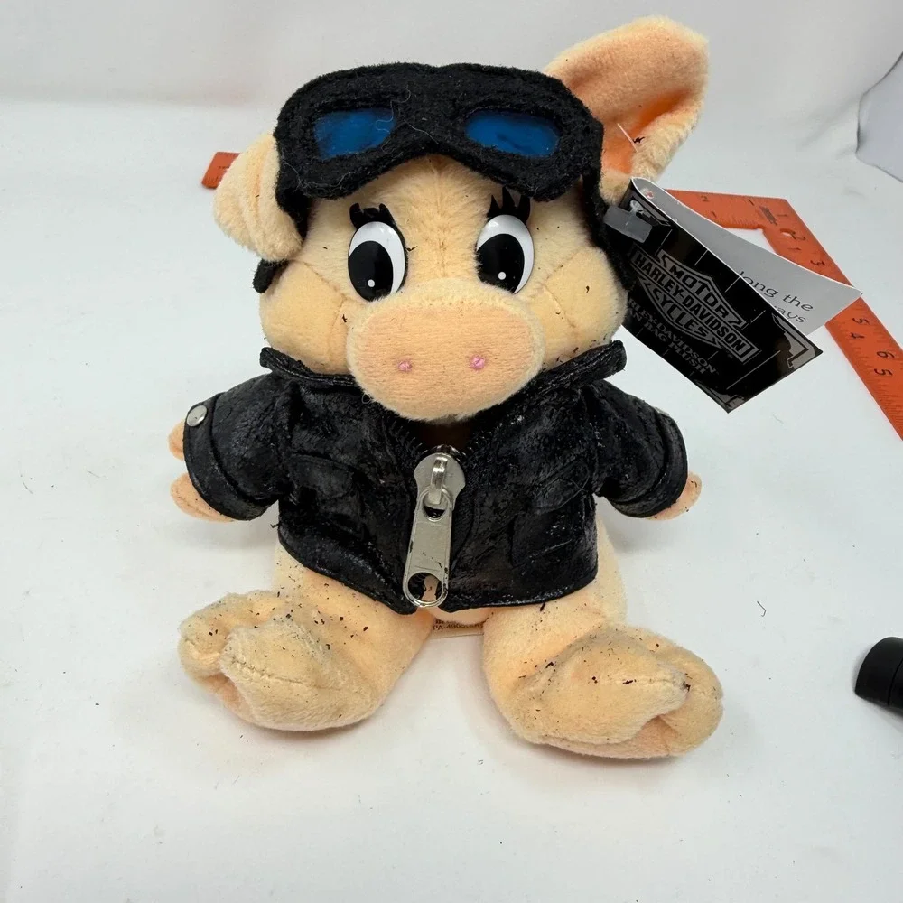 Vintage 1998 Harley-Davidson Biker Pig Bean Bag Plush Goggles Leather Jacket NWT